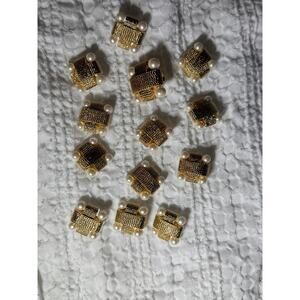 Vintage Gold Tone Pearl Button Covers Set Valentino Style Shirt Accessories
